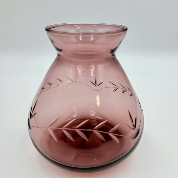 Vintage Cranberry Purple Etched Vase Round Read - Picture 7 of 11